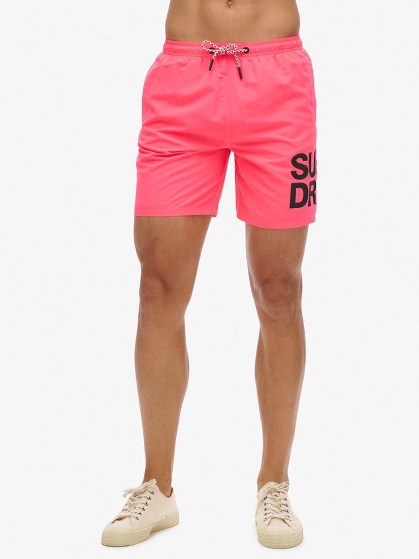 Product image 5 of 8, which shows Superdry Sportswear Logo 17" Recycled Swim Shorts, Shocking Pink, S