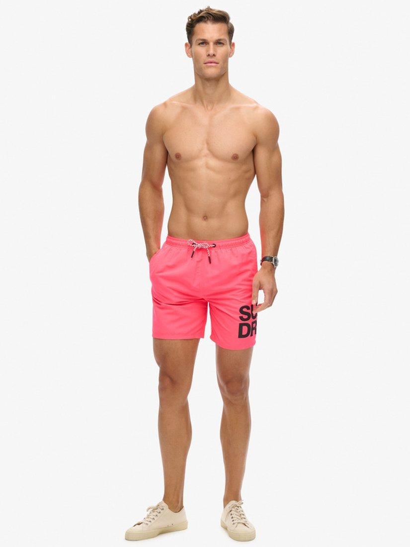 Product image 4 of 8, which shows Superdry Sportswear Logo 17" Recycled Swim Shorts, Shocking Pink, S