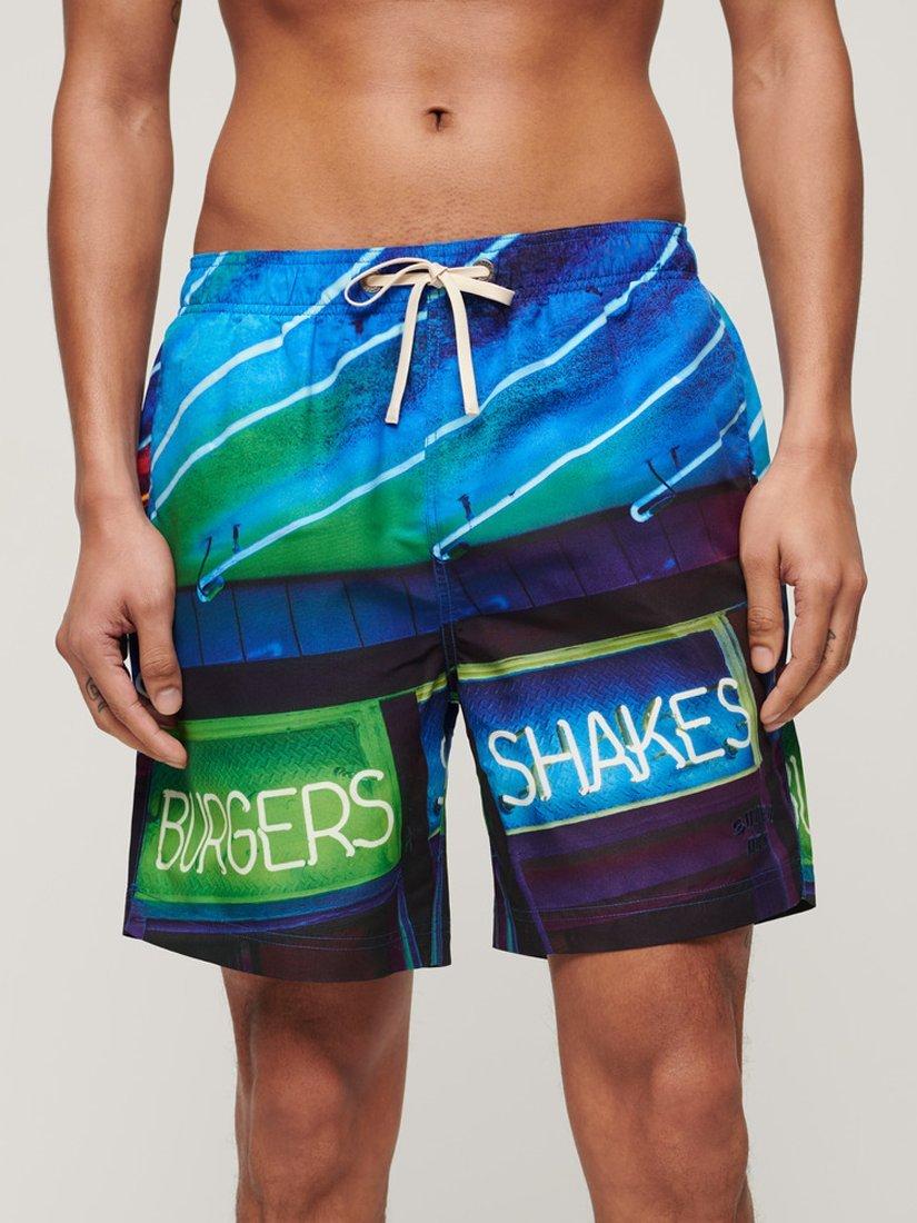 Product image 1 of 5, which shows Superdry Photographic 17" Swim Shorts, Neon Navy, S
