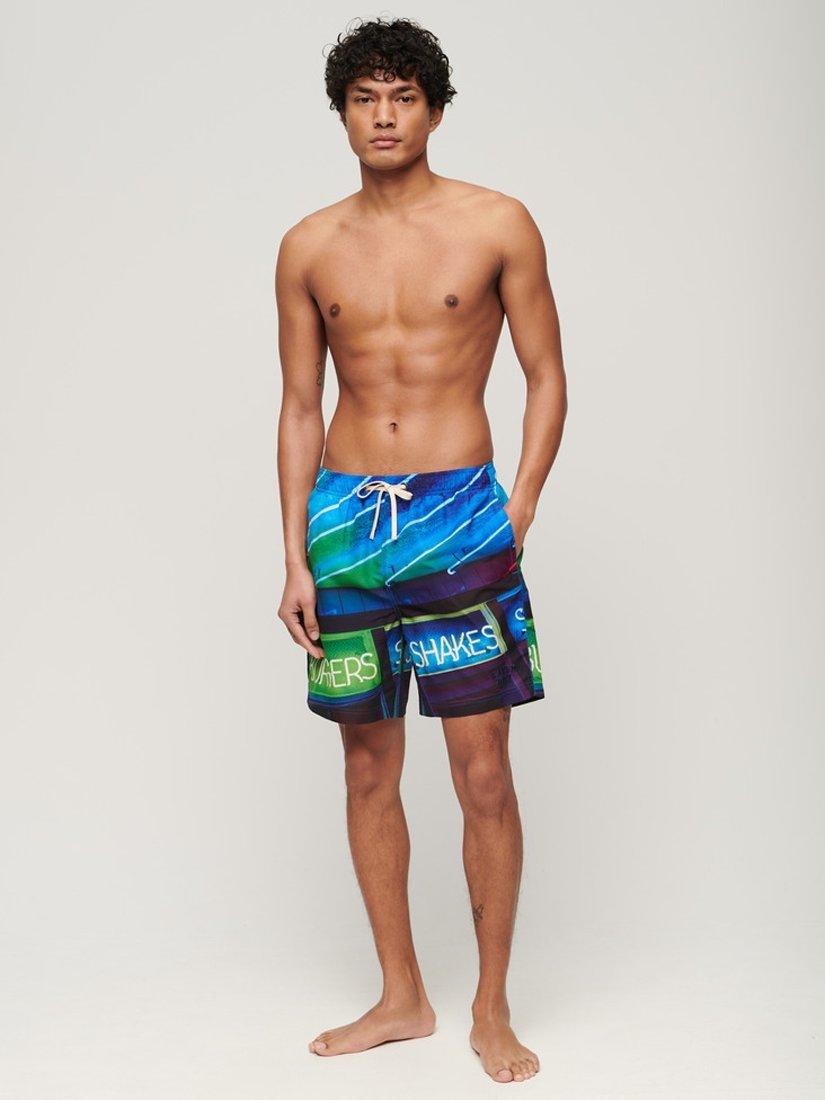Product image 2 of 5, which shows Superdry Photographic 17" Swim Shorts, Neon Navy, S