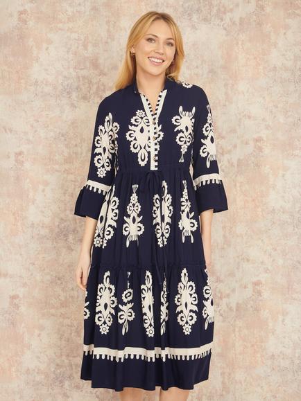 Yumi Printed Midi Dress, Navy