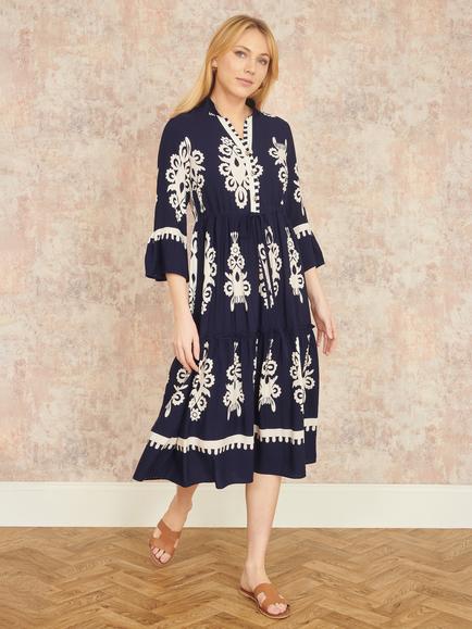 Yumi Printed Midi Dress - view 2, Navy