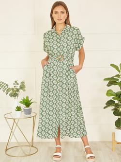 Yumi Belted Shirt Midi Dress, Green