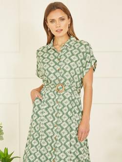 Yumi Belted Shirt Midi Dress - view 2, Green