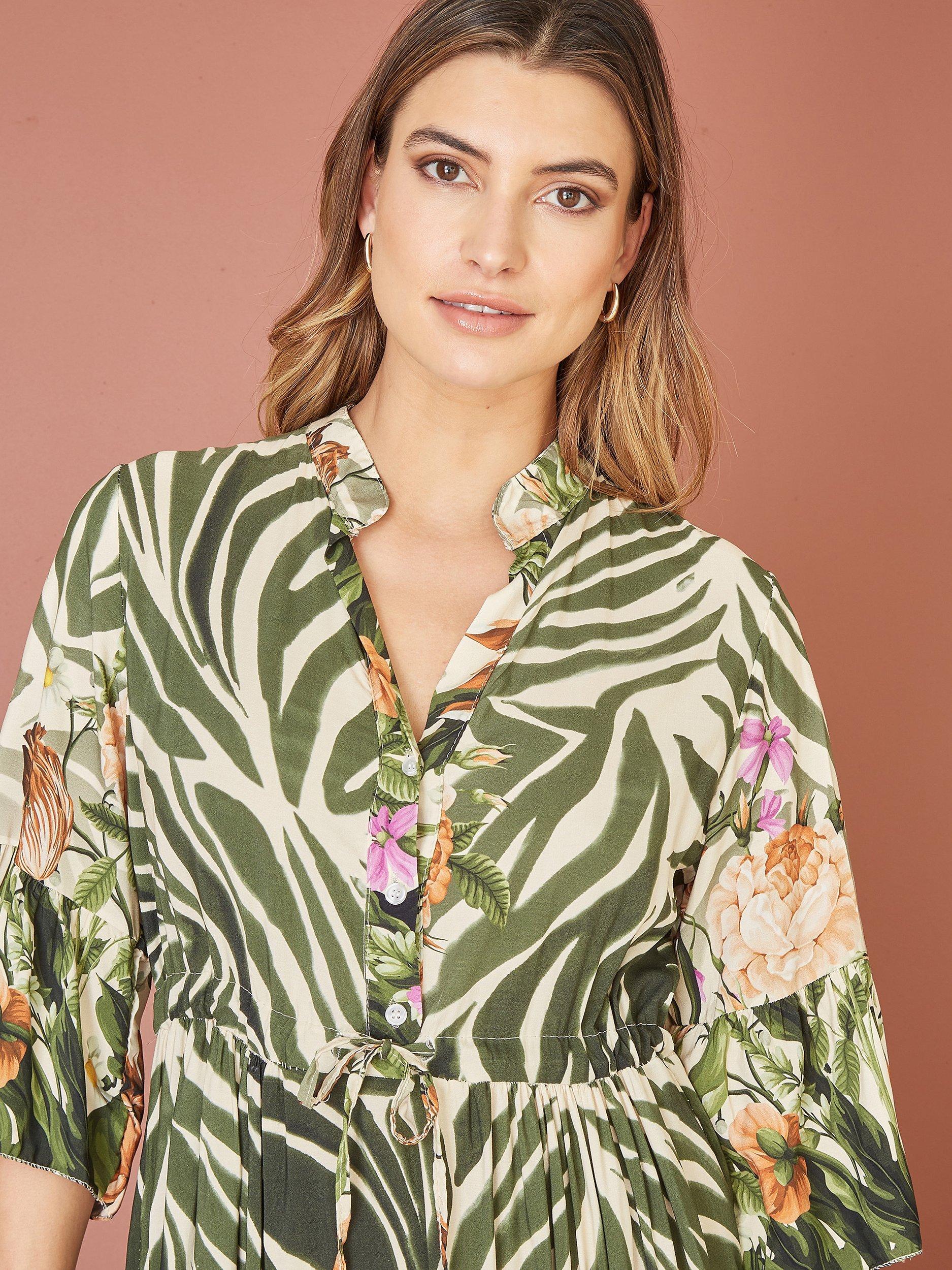 Product image 4 of 5, which shows Yumi Zebra Floral Print Midi Dress, Green, 10