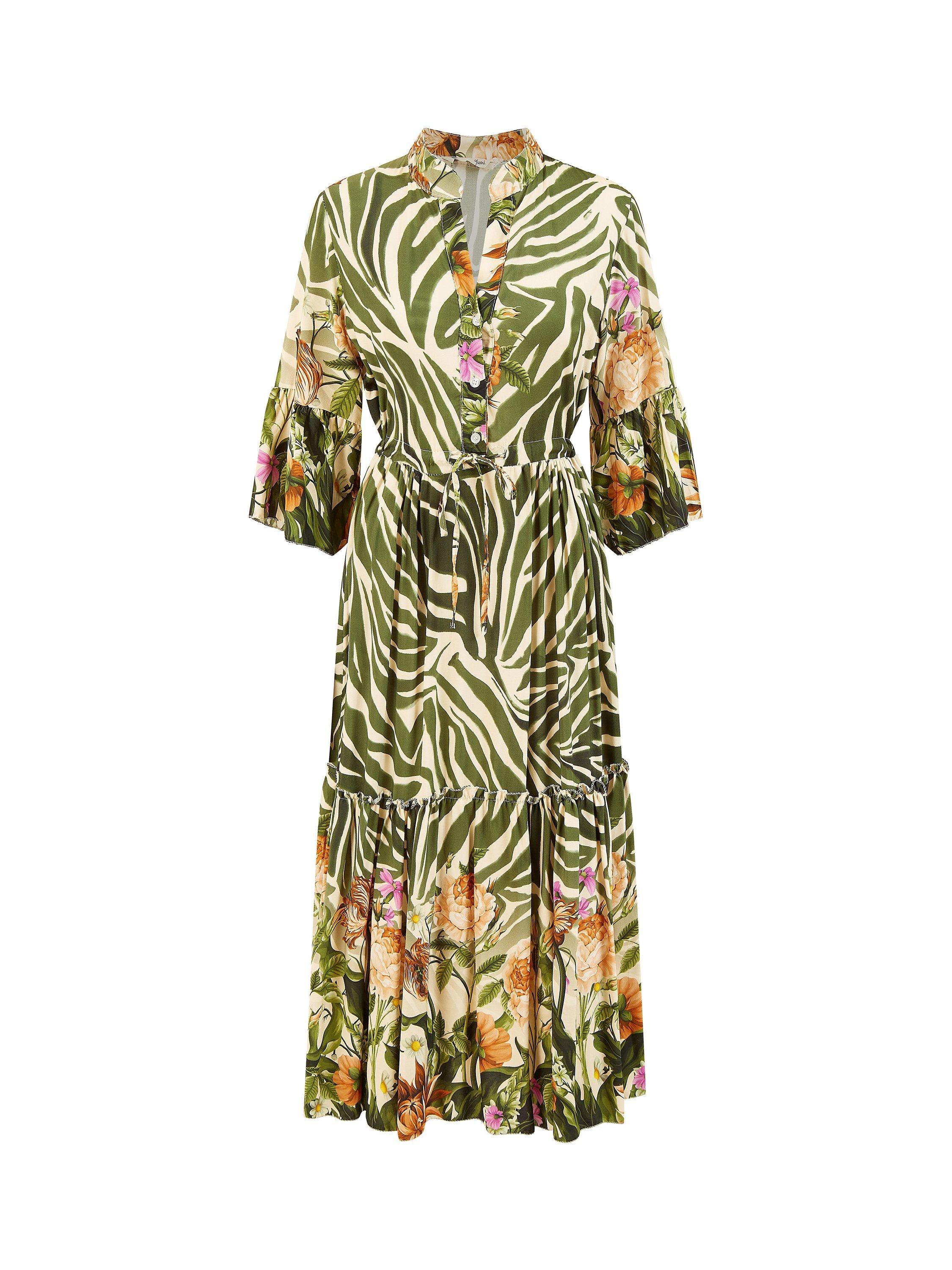 Product image 5 of 5, which shows Yumi Zebra Floral Print Midi Dress, Green, 10