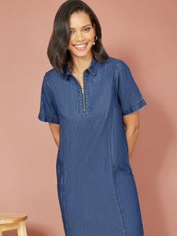 Yumi Mini Cotton Tunic Dress, Blue, Blue