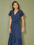 Yumi Lace Wrap Midi Dress, Navy, Navy