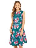 Yumi Jacquard Winter Floral Skater Dress, Green/Multi