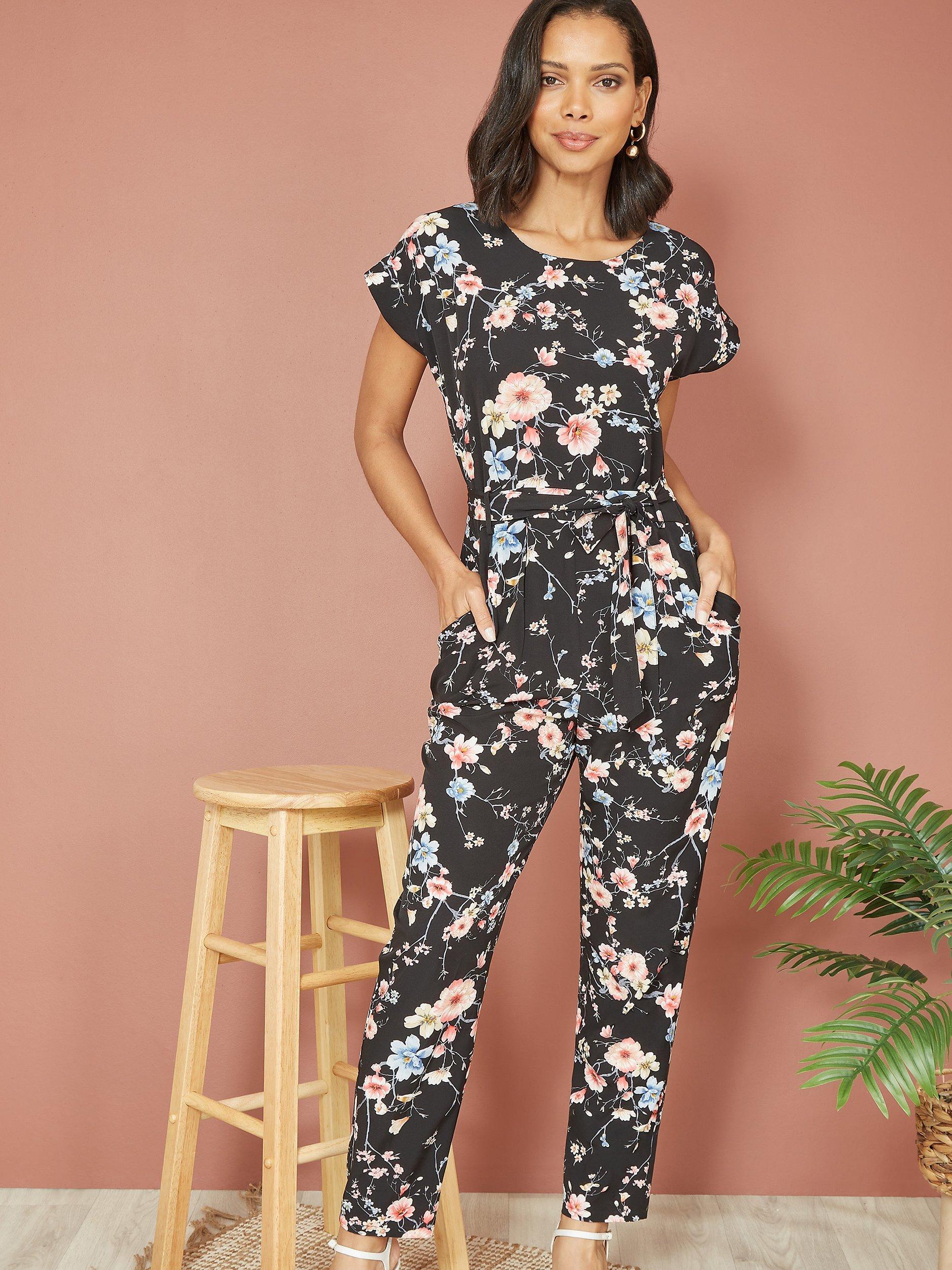 Yumi Blossom Print Jumpsuit, Black