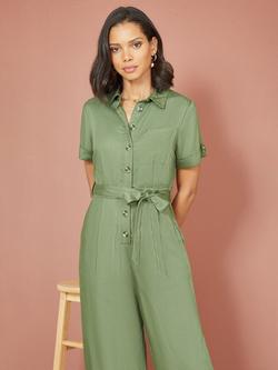 Yumi Twill Utility Jumpsuit, Green - view 2, Green