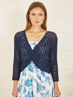 Yumi Crochet Twist Bolero Top - view 2, Navy