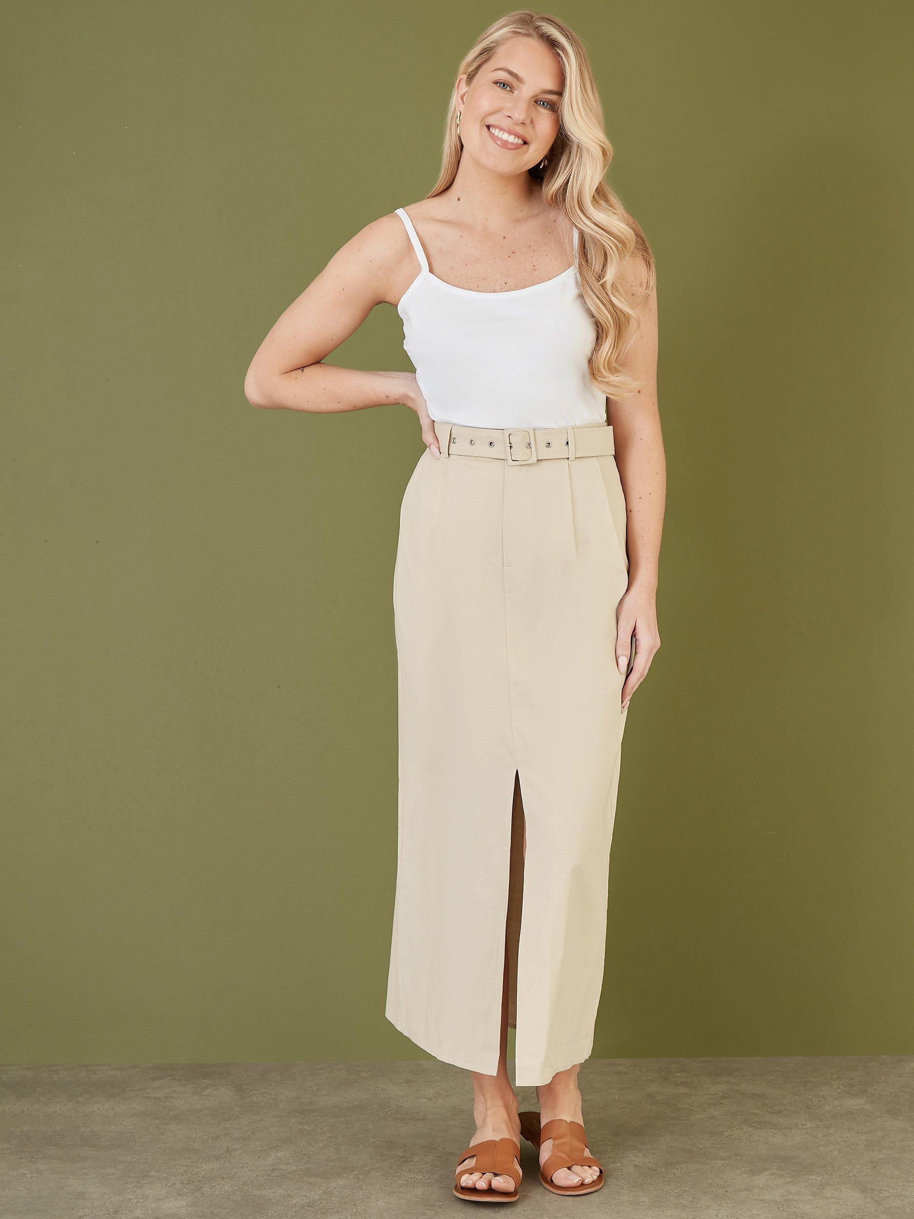 Product image 2 of 4, which shows Yumi Cotton Split Hem Midi Skirt, Natural, 8