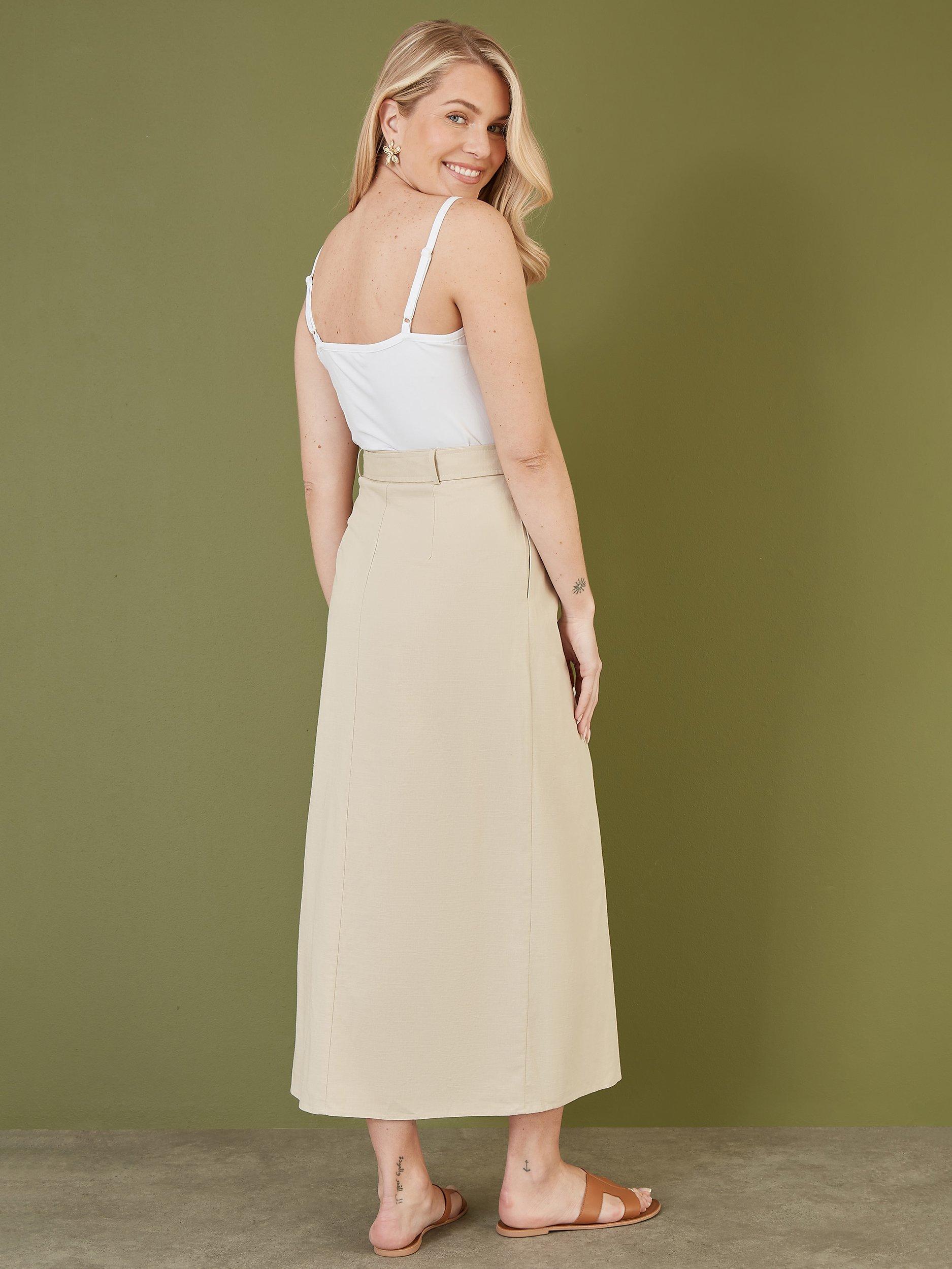 Product image 3 of 4, which shows Yumi Cotton Split Hem Midi Skirt, Natural, 8