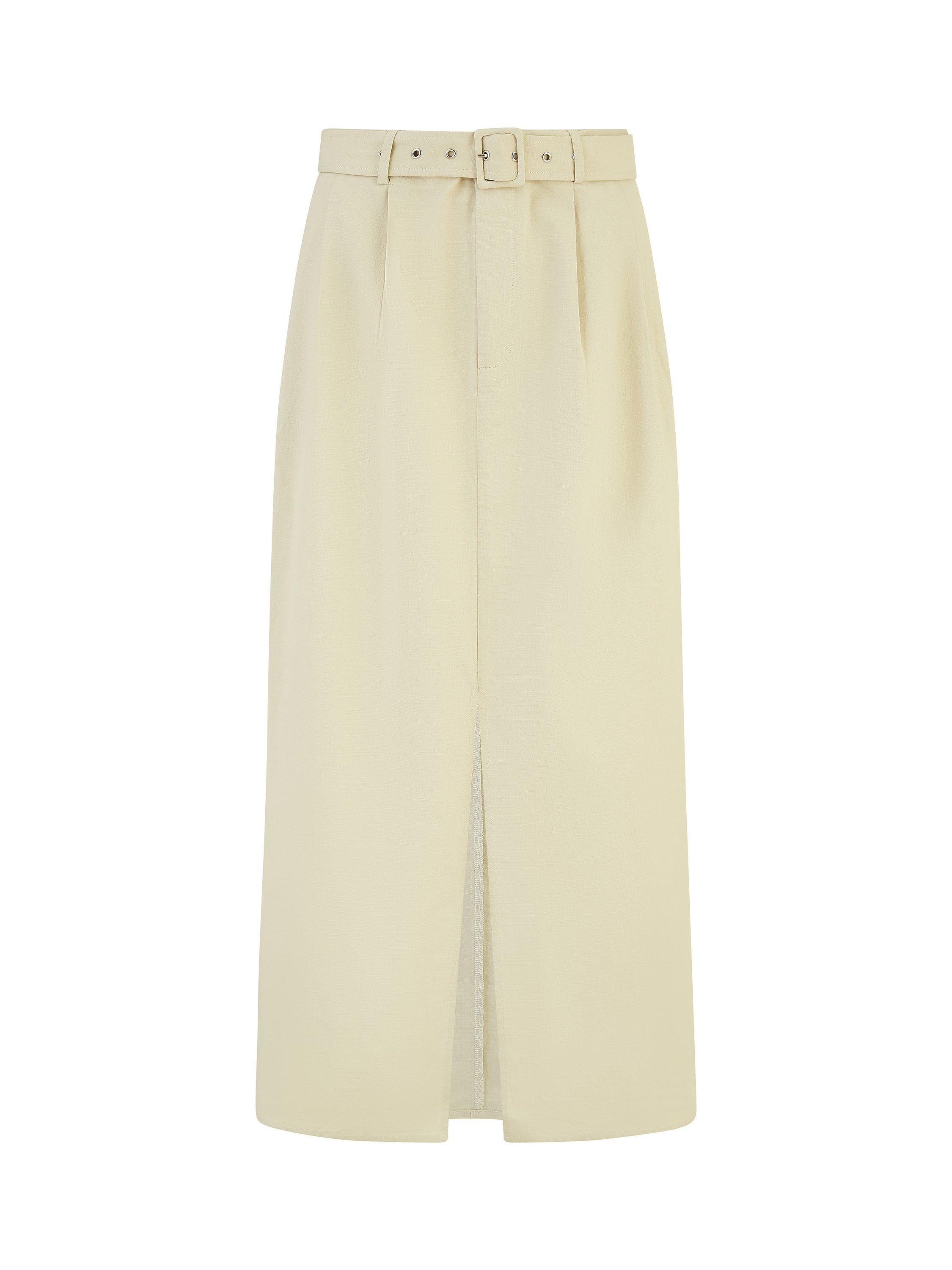 Product image 4 of 4, which shows Yumi Cotton Split Hem Midi Skirt, Natural, 8