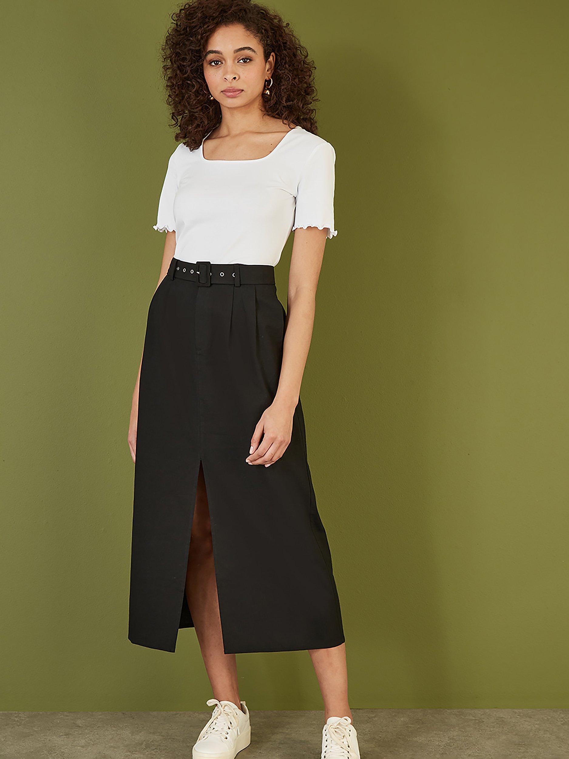Product image 2 of 4, which shows Yumi Square Neck Lettuce Trim T-Shirt, White, 8