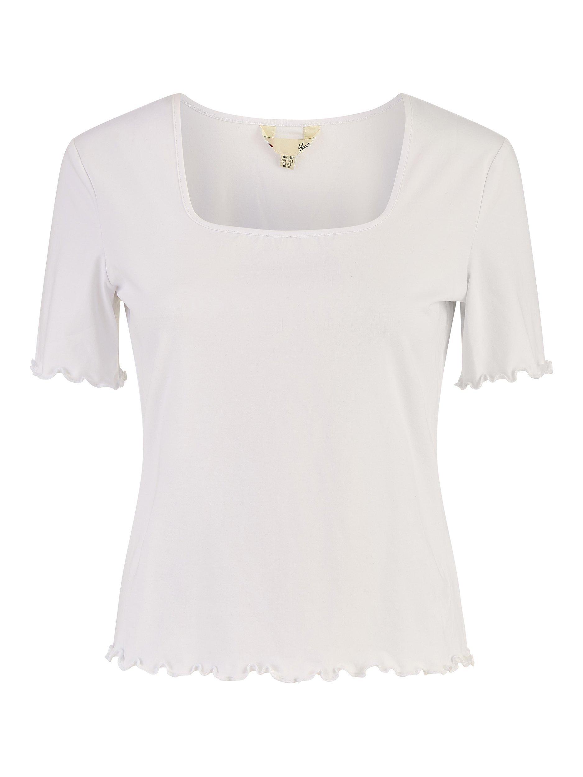 Product image 4 of 4, which shows Yumi Square Neck Lettuce Trim T-Shirt, White, 8