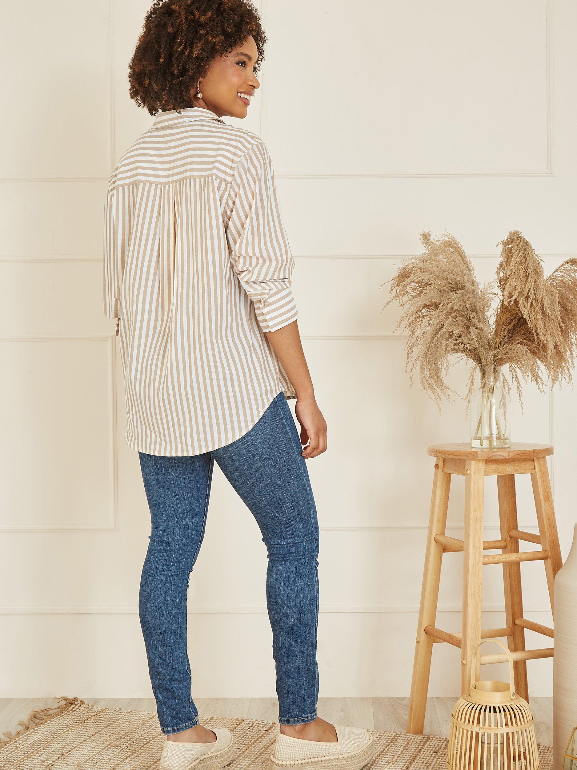 Product image 4 of 4, which shows Yumi Stripe Cotton Blend Shirt, Brown, 8