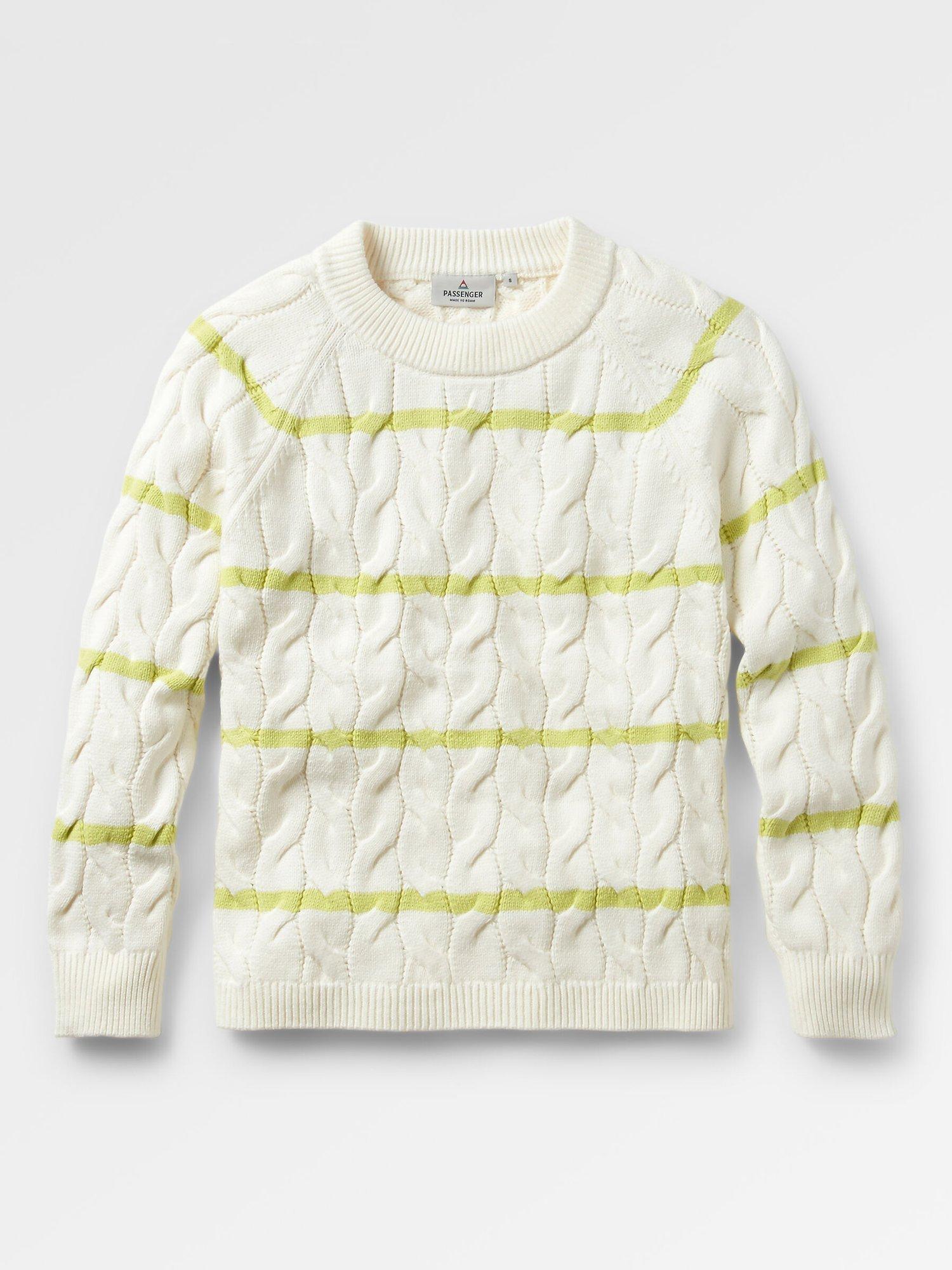 Passenger Comfort Stripe Cable Knit Jumper, Lime/Multi