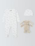 John Lewis Heirloom Collection Baby Pima Cotton Sleepsuit, Hat and Bunny Gift Box
