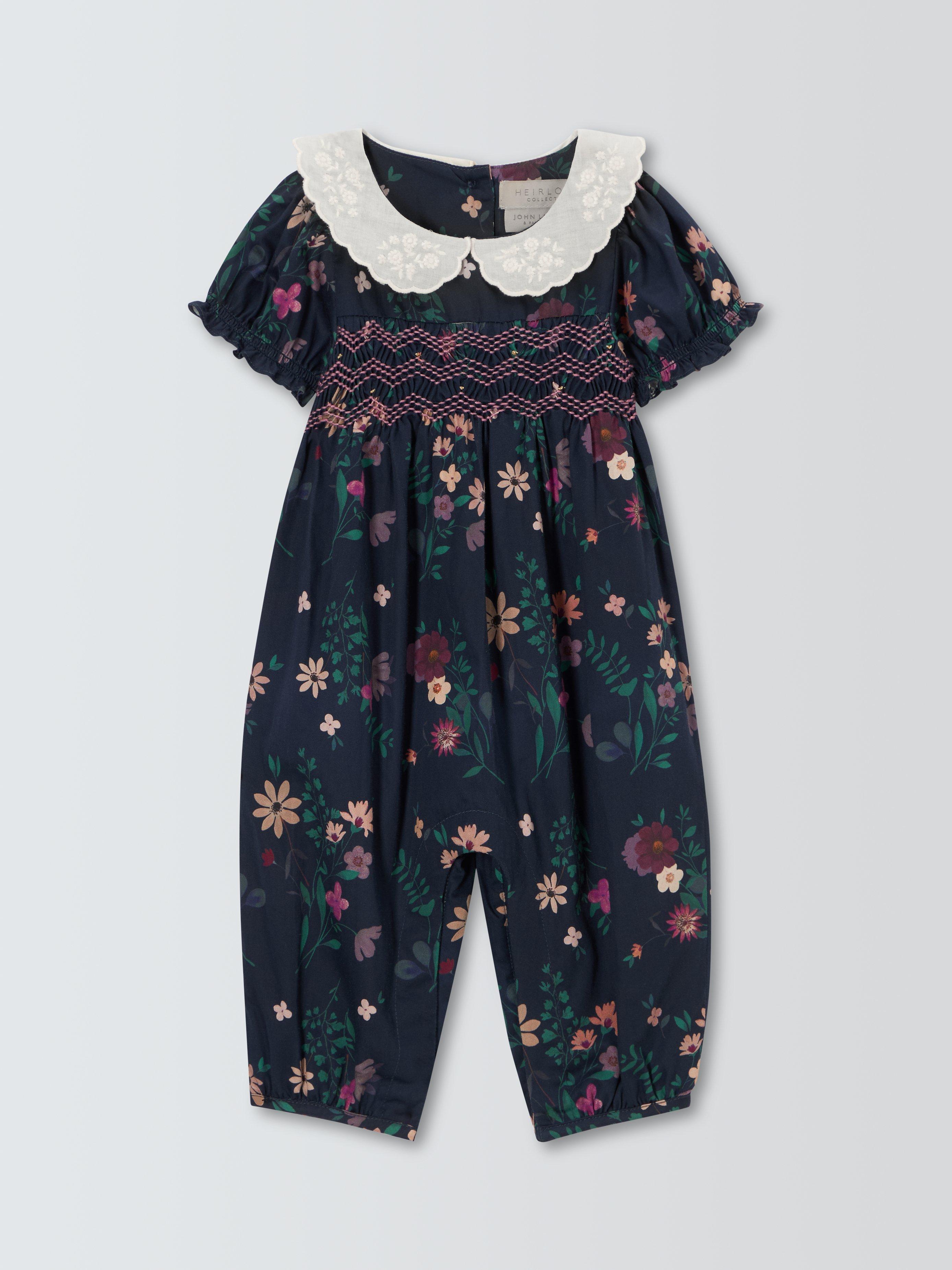 John Lewis Heirloom Collection Baby Floral Romper, Blue
