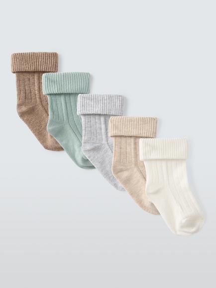 John Lewis Heirloom Collection Baby Organic Cotton Blend Socks, Pack of 5, Multi