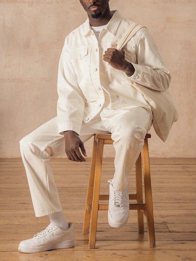 Product image 2 of 6, which shows M.C.Overalls Denim Battle Jacket, Ivory, XS