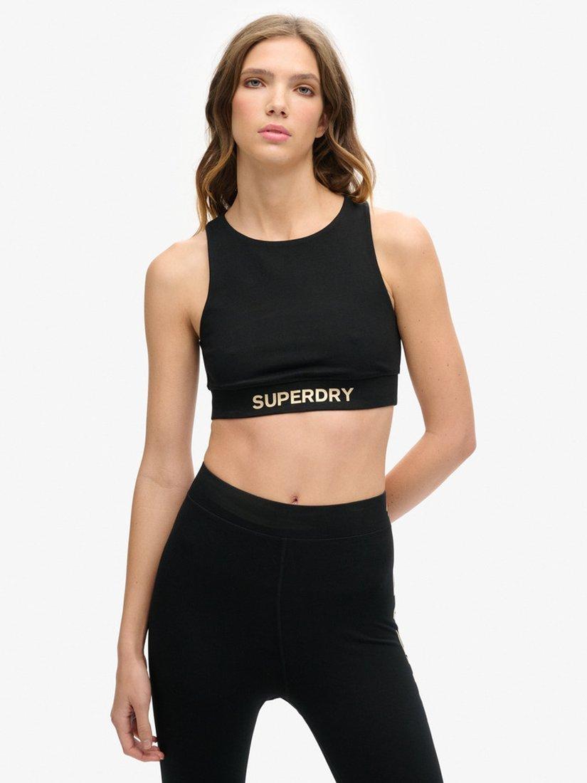 Product image 1 of 5, which shows Superdry Logo Sports Bra Top, Black/Bronze, 16