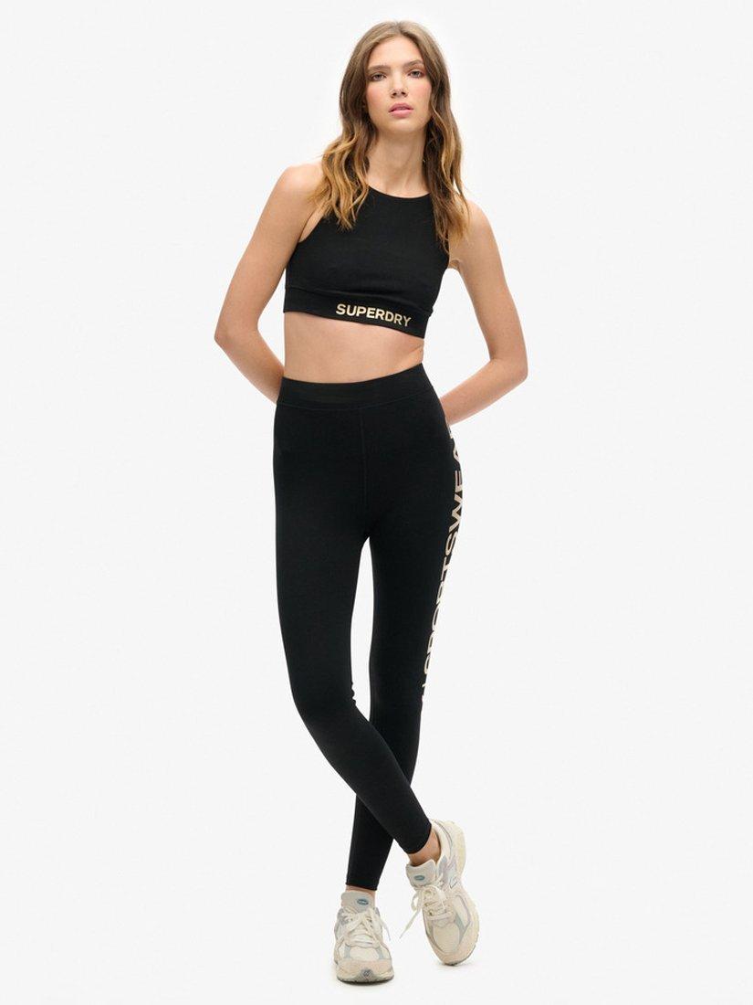 Product image 2 of 5, which shows Superdry Logo Sports Bra Top, Black/Bronze, 16