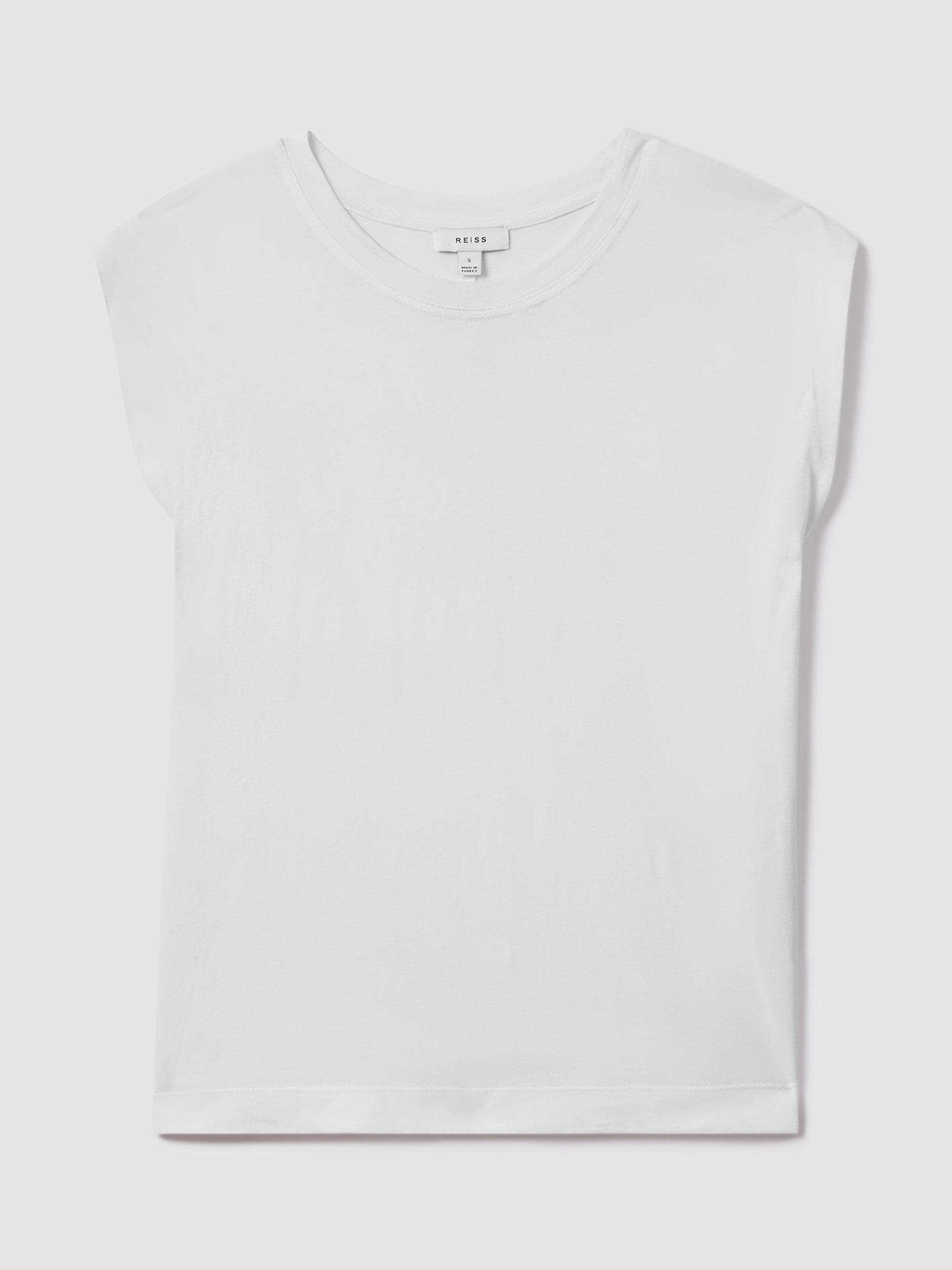 Product image 4 of 4, which shows Reiss Morgan Cap Sleeve Cotton T-Shirt, White, XS