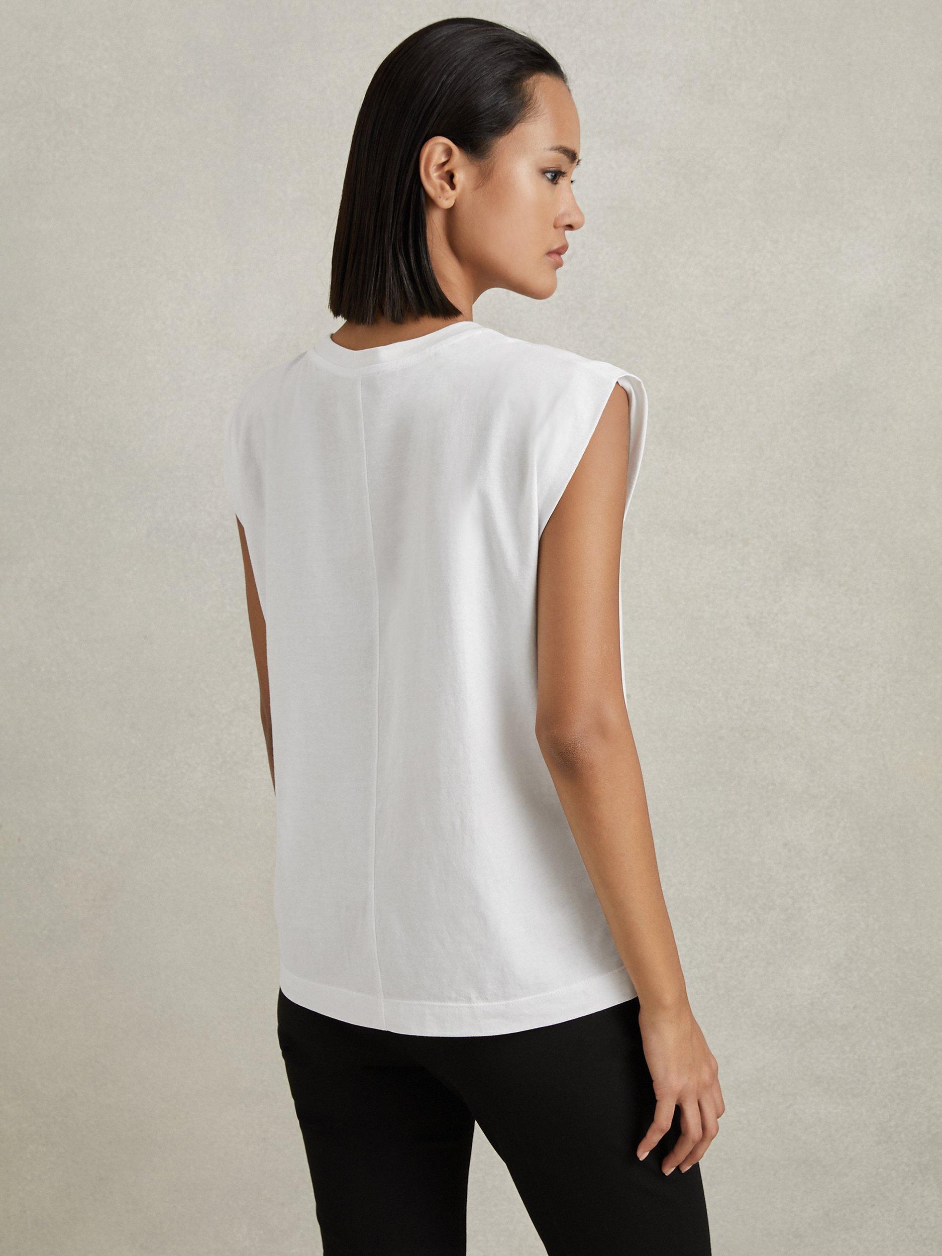 Product image 3 of 4, which shows Reiss Morgan Cap Sleeve Cotton T-Shirt, White, XS
