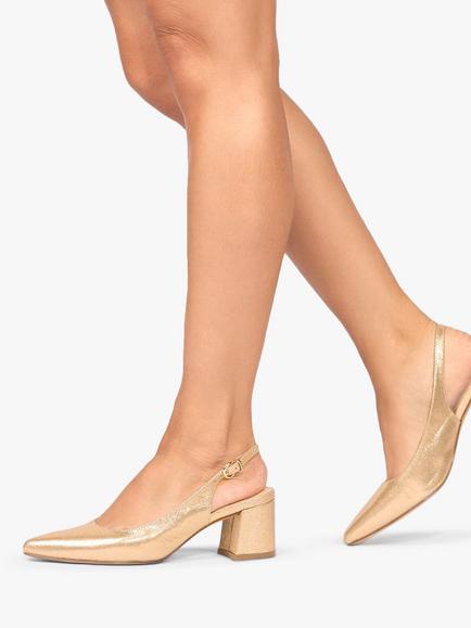 Paradox London Imelda Shimmer Block Heel Sling Back Court Shoes - view 2, Champagne