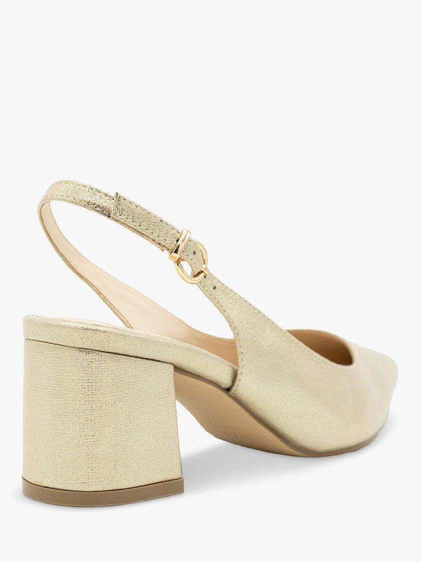 Paradox London Imelda Shimmer Block Heel Sling Back Court Shoes Champagne
