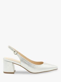 Paradox London Imelda Shimmer Block Heel Sling Back Court Shoes, Silver