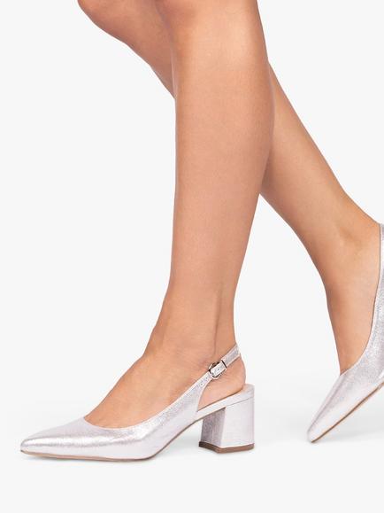 Paradox London Imelda Shimmer Block Heel Sling Back Court Shoes - view 2, Silver