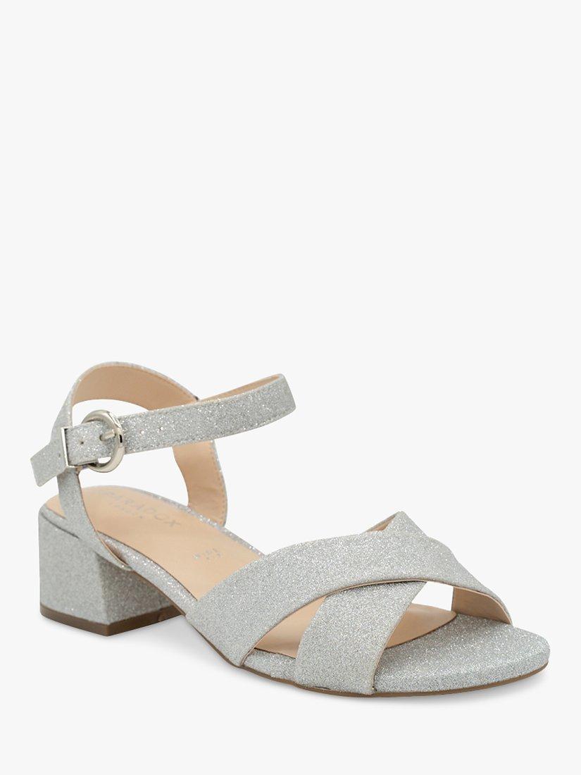 Paradox London Neala Wide Fit Block Heel Glitter Sandals, Silver, 3W