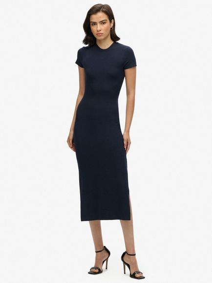 Superdry Crew Neck Midi T-Shirt Dress, Eclipse Navy, Eclipse Navy
