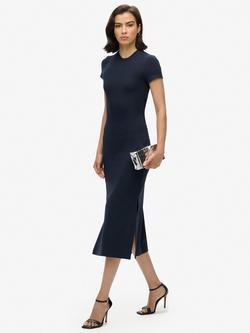 Superdry Crew Neck Midi T-Shirt Dress, Eclipse Navy - view 2, Eclipse Navy
