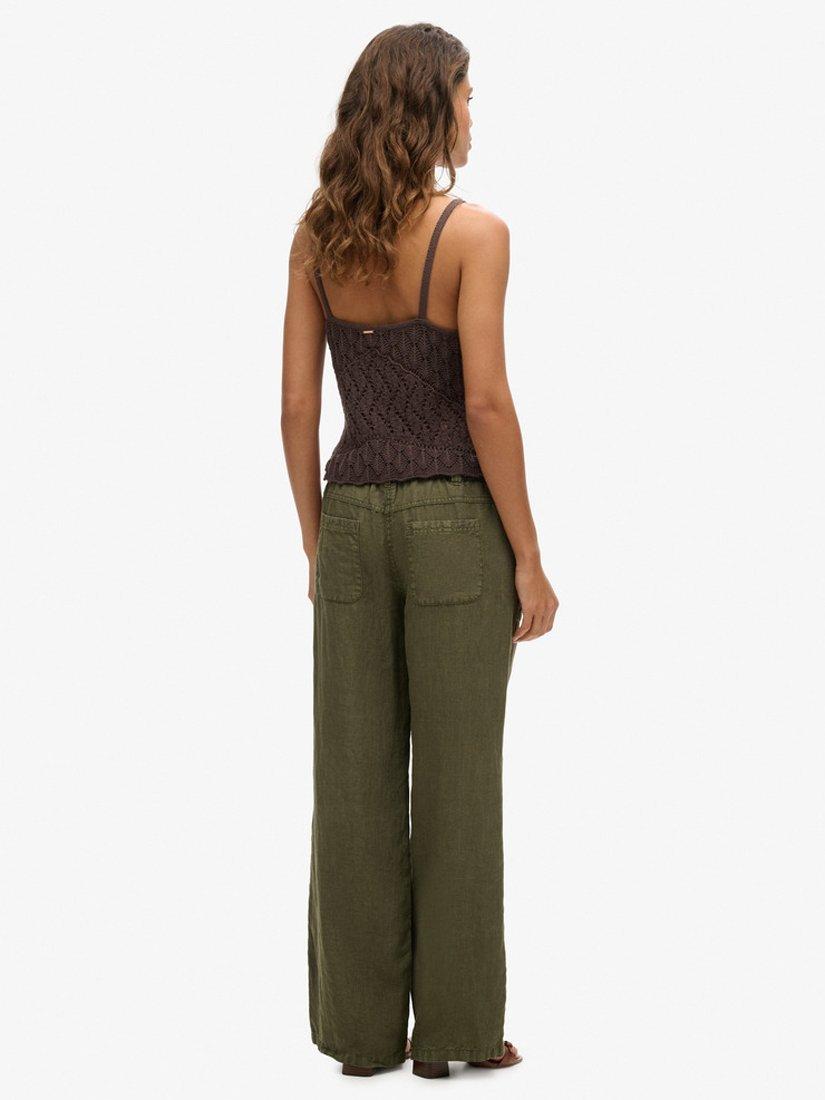 Product image 7 of 7, which shows Superdry Low Rise Wide Leg Linen Trousers, Washed Khaki, 8