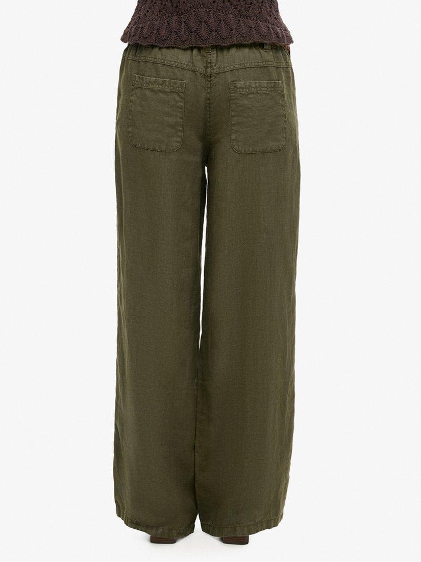 Product image 2 of 7, which shows Superdry Low Rise Wide Leg Linen Trousers, Washed Khaki, 8