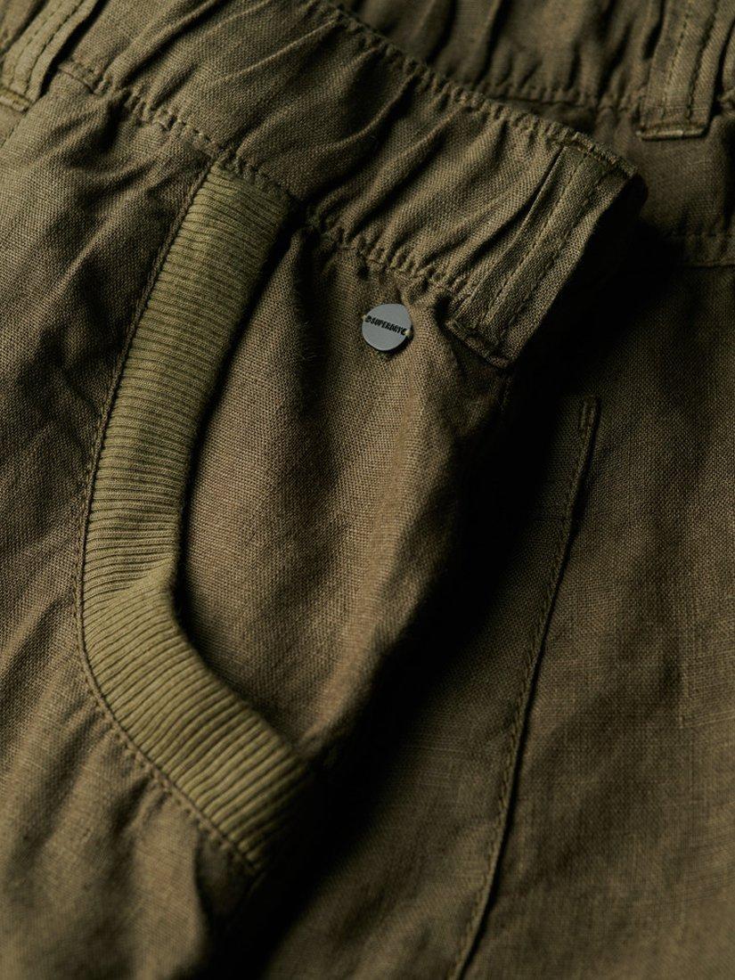 Product image 5 of 7, which shows Superdry Low Rise Wide Leg Linen Trousers, Washed Khaki, 8