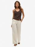 Superdry Low Rise Wide Leg Linen Trousers, Light Stone Beige