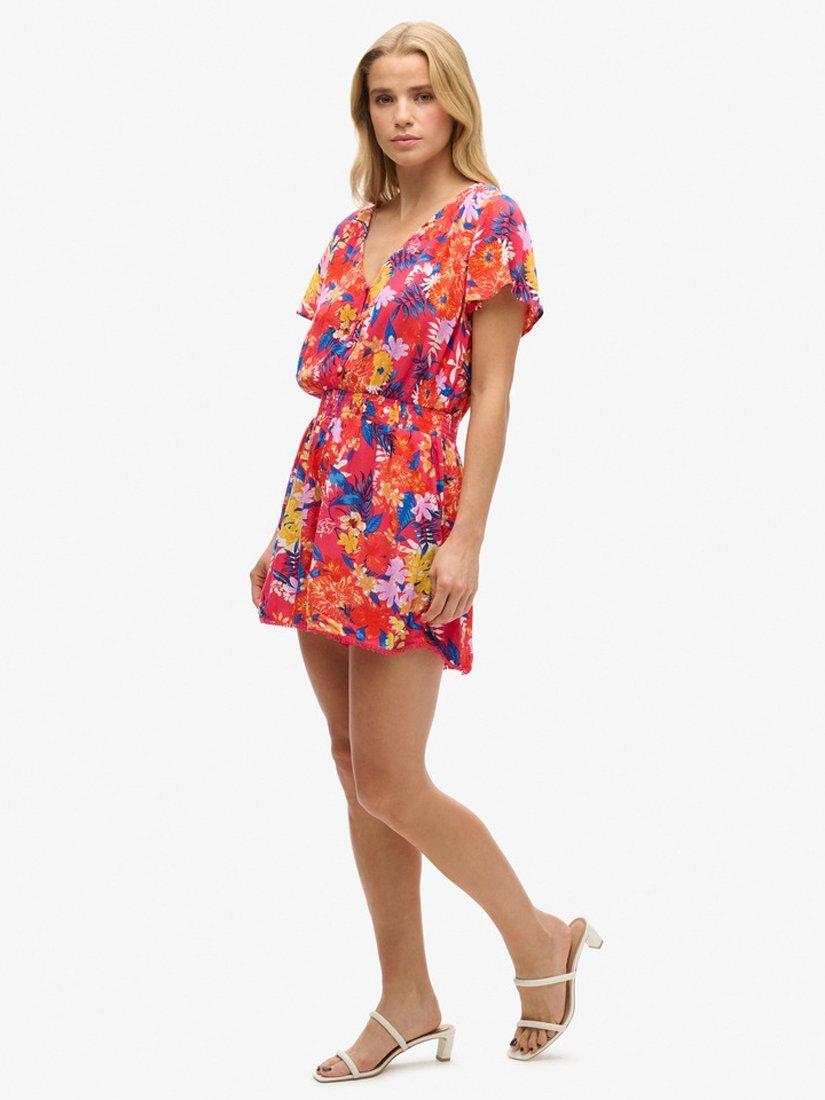 Product image 2 of 4, which shows Superdry Short Sleeve Beach Playsuit, Pink Anenome, 8