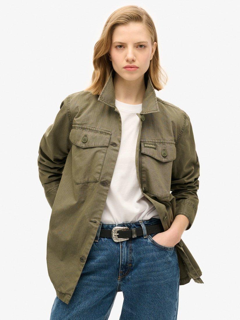 Product image 1 of 5, which shows Superdry Oversized Military Overshirt, Dusty Olive Green, 10