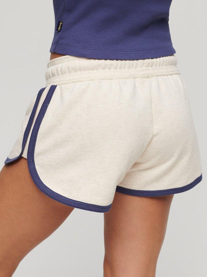 Product image 3 of 4, which shows Superdry Essential Logo Racer Shorts, Light Oat Marl/Navy, 16