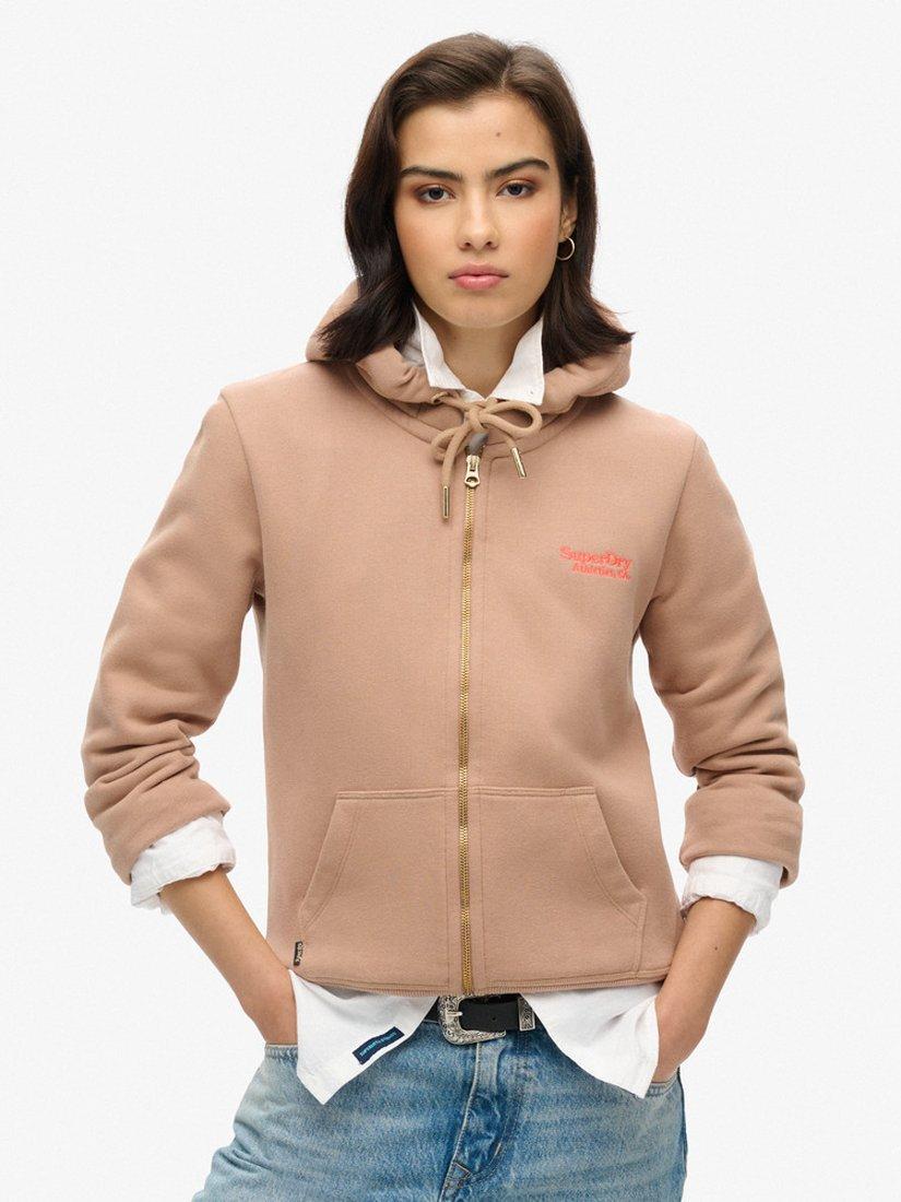 Superdry Essential Logo Zip Hoodie, Winter Taupe