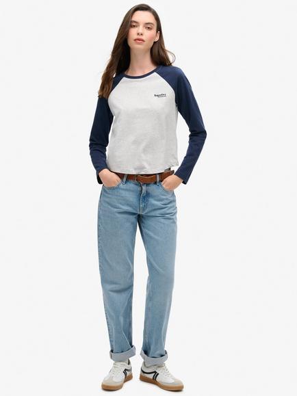Superdry Essential Logo Long Sleeve Baseball Top - view 2, Navy/Grey Marl