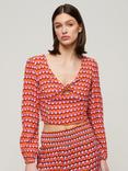 Superdry Long Sleeve Crop Top, Geo Pink/Multi