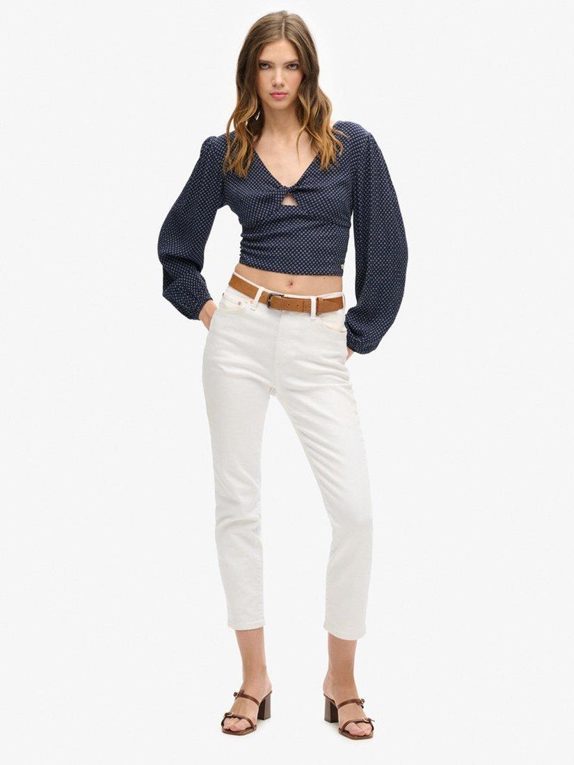 Product image 2 of 5, which shows Superdry Long Sleeve Crop Blouse, Scotty Navy, 12