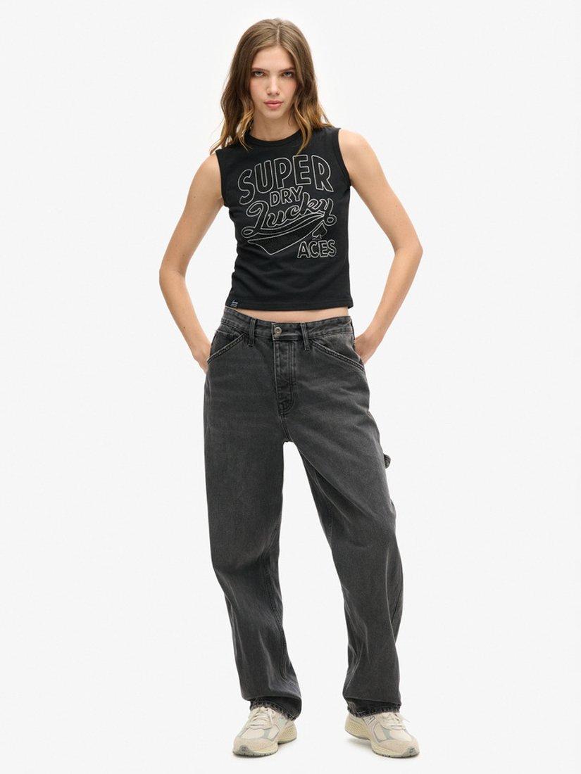 Product image 2 of 5, which shows Superdry Retro Embellished Vest Top, Nero Black Marl, 8